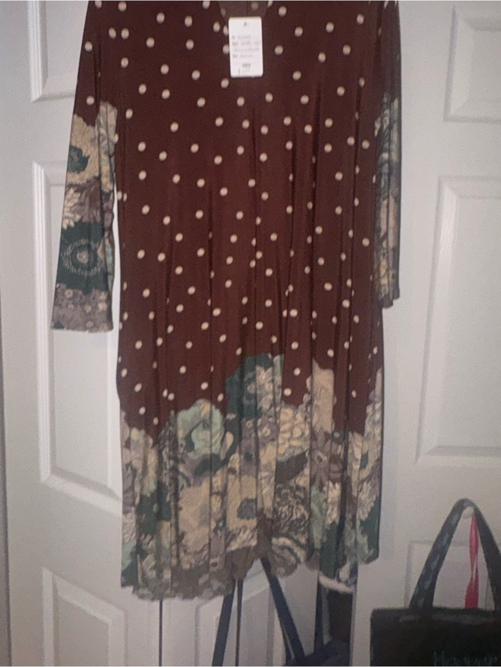 Brown Polka Dot & Floral Swing Dress
